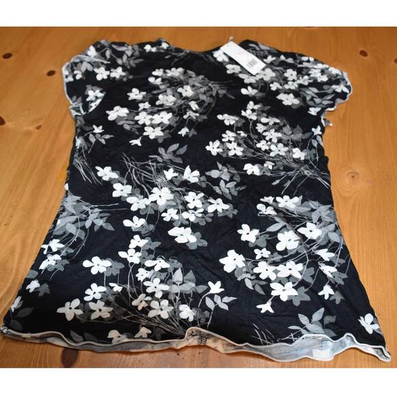 Banana Republic Cap Sleeve V-Neck Top, NWT, Medium, Black, Gray, Floral Print - Picture 4 of 5